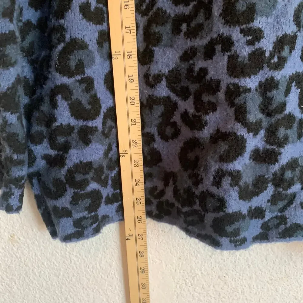 Workshop Republic Women Sz L Blue Black Leopard Cheetah Hooded Pullover Sweater